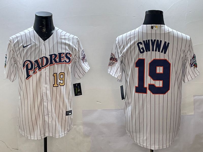 Men San Diego Padres #19 Gwynn White Stripe Throwback 2025 Nike MLB Jersey style 4->san diego padres->MLB Jersey